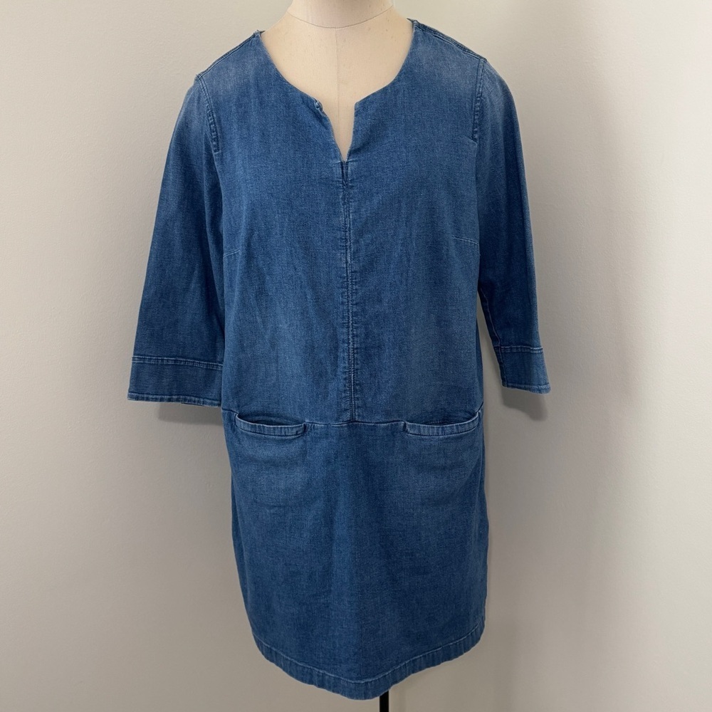 J Jill Denim‎ 10 Petite Blue Shirt Dress ~ Casual Classic Minimalist 3/4 Sleeve